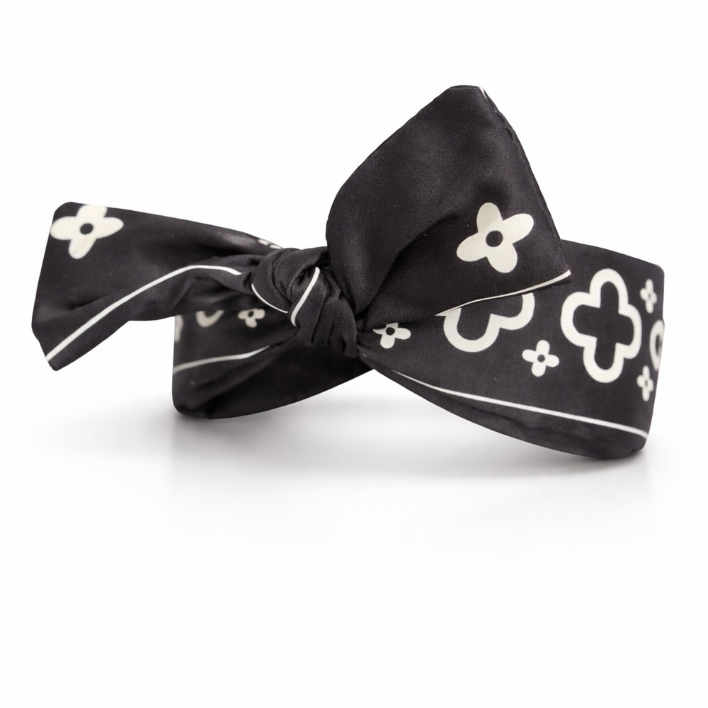 NWT Black & White Clover Floral Bow Headband Designer-Inspired Hair Accessory